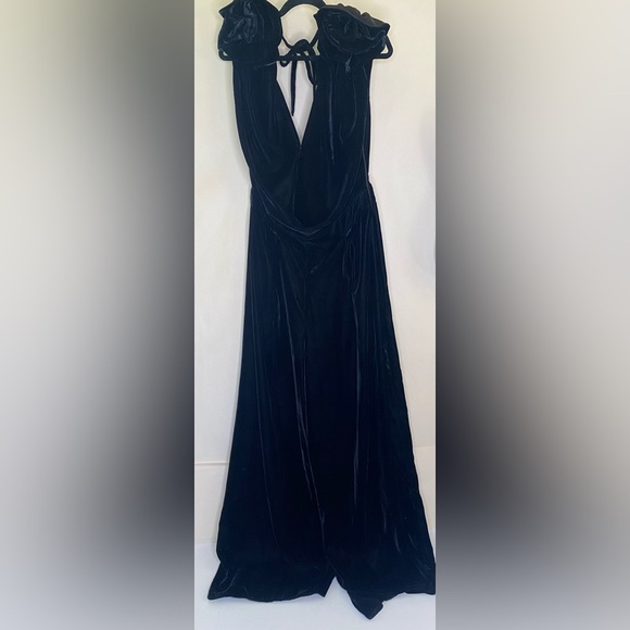 ASOS Luxe Velvet Corsage Cowl Neck Wide Leg Jumpsuit Black Size US 12 (UK16) - Picture 5 of 9